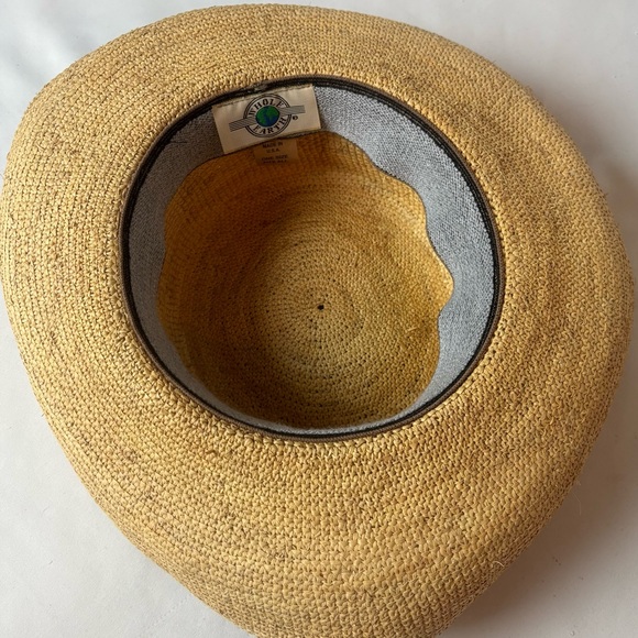 Vintage Whole Earth Crochet Raffia Straw Sun Hat Upturned Brim Tan Women’s - Picture 5 of 7